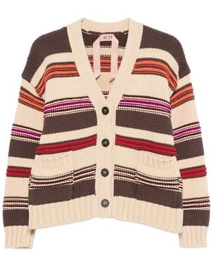 N°21 Striped-Pattern Cardigan - Red