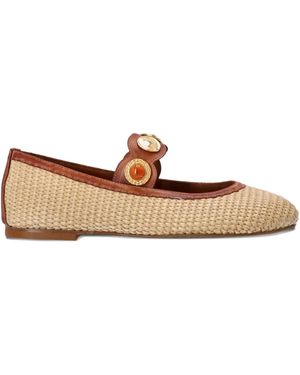 Kotris Sandals Embellished Woven Ballet Flats - Brown