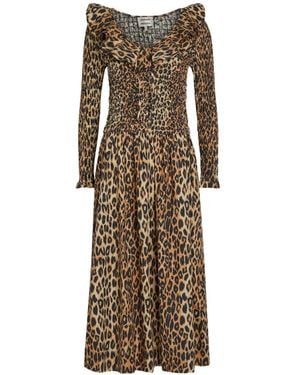 Damson Madder Leopard-Print Ruffled Dress - Natural