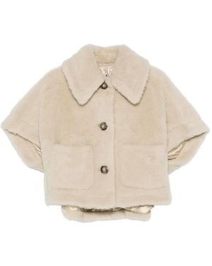 Max Mara Alpaca And Wool Teddy Fabric Boxy Cape - Natural
