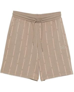 EA7 Logo-Print Shorts - Natural