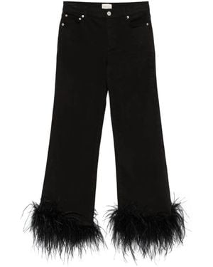 Alice + Olivia Roxie Feather-Trimmed Straight-Leg Jeans - Black