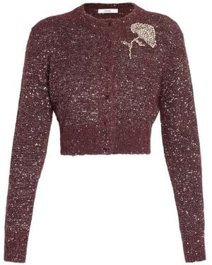 Erdem Cardigan Con Paillettes E Fiori Di Cristalli - Viola