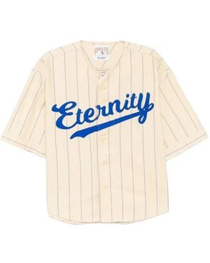Le Mont St Michel Pinstripe-Print Baseball Shirt - Blue