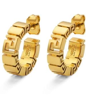 Versace Mini Hoop Earrings With Greek Motif - Metallic