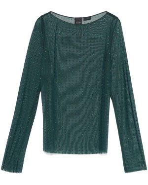 Pinko Transparent Rouen T-Shirt With Rhinestones - Green