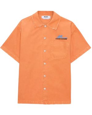 MSGM Button Frayed Shirt - Orange
