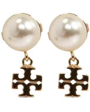 Tory Burch Double T Faux-Pearl Earrings - White