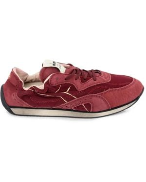Diadora Leather-Trim Paneled Sneakers - Red