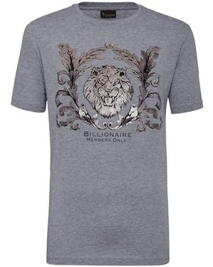 Billionaire T-Shirt Mit Löwen-Print Und Rundem Ausschnitt - Grau