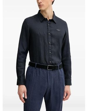 Aeronautica Militare Leinenhemd mit Stickerei - Blau
