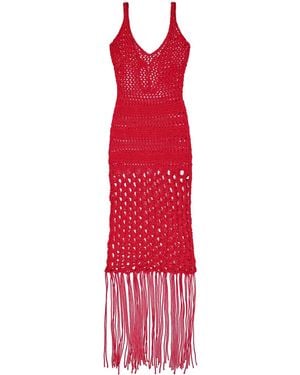Laneus Crochet-Knit Dress - Red
