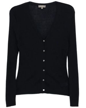 N.Peal Cashmere Ribbed V-Neck Cardigan - Black
