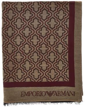 Emporio Armani Geometric-Pattern Fringed Scarf - Brown