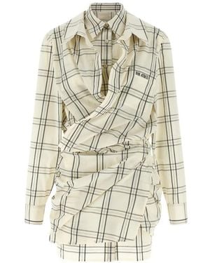 The Attico Check-Pattern Embroidered Mini Dress - White
