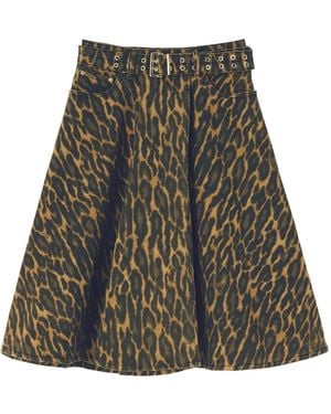 Ganni Falda Midi Con Estampado De Leopardo - Verde