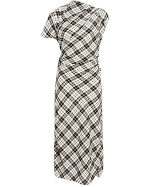 Proenza Schouler Hallie asymmetric-neckline plaid dress - Blanco