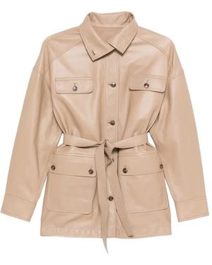 Yves Salomon Buttoned Jacket With Belt - Natural