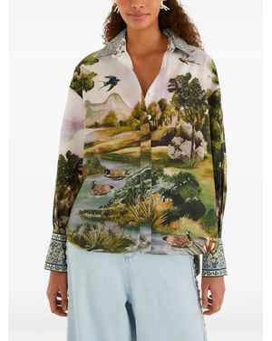 FARM Rio Camicia Multicolore Con Paesaggio E Bottoni - Verde