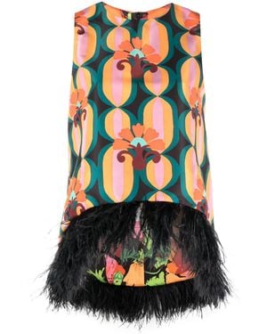 La DoubleJ La Scala Feather-Trim Blouse - Black