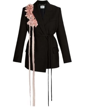 Erdem Rose-Embellished Belted Blazer - Black