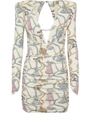 Philipp Plein Tassel-Print Long-Sleeve Mini Dress - White