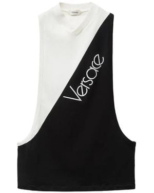 Versace Embroidered-Logo Cotton-Jersey Tank Top - Black