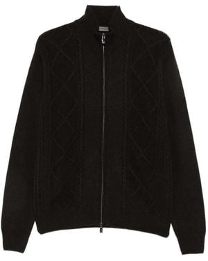 Corneliani Cable-Knit Diamond-Pattern Cardigan - Black