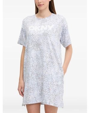 DKNY Leopard-Print Logo-Print Nightdress - White