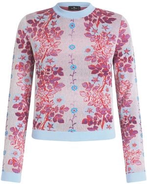 Etro Floral-Jacquard Crew-Neck Blouse - Pink