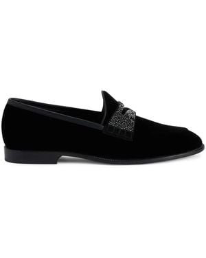 Giuseppe Zanotti Ermy Rhinestone-Detail Velvet Loafers - Black