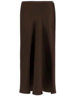 Herno Satin-Finish Logo-Plaque Midi Skirt - Brown