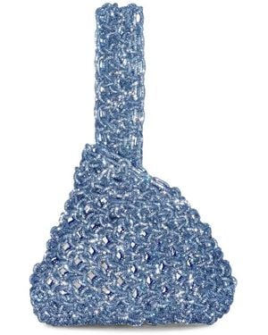 HIBOURAMA Niky Crystal-Embellished Woven Tote Bag - Blue