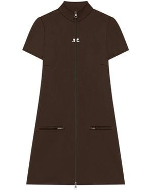 Courreges Zip-Up Short-Sleeve Dress - Brown