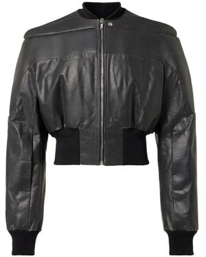 Rick Owens パデッドショルダー レザージャケット - ブラック