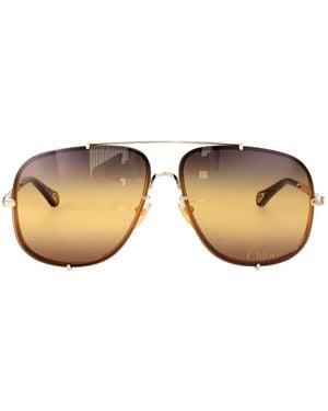 Chloé Ivy Double-Bridge Pilot-Frame Sunglasses - Metallic