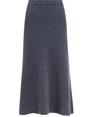 Twinset Ribbed Flared Midi Skirt - Blue