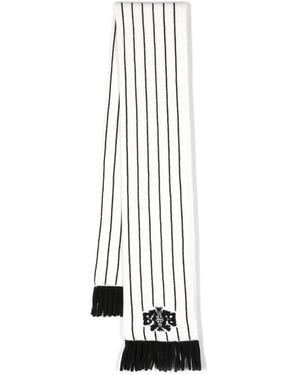 Barrie Stripe-Print Crest-Detail Scarf - White