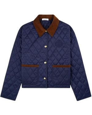 Sporty & Rich Quilted Corduroy-Collar Puffer Jacket - Blue