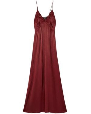 Twinset Long Envers Satin Dress With Embroidery - Red