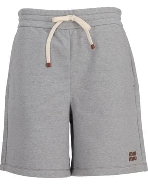 Miu Miu Fleece-Shorts mit Logo-Stickerei - Grau