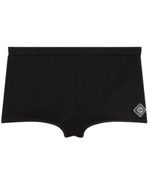 CASABLANCA Logo-Plaque Belted Shorts - Black