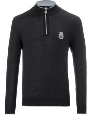 Billionaire Logo-Detail Half-Zip Sweater - Blue