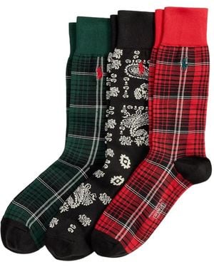 Polo Ralph Lauren Bandanna & Plaid Socks (Pack Of Three) - Red