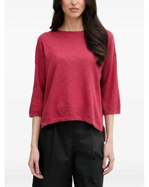 Benetton Herringbone-Knit Three-Quarter-Sleeve Sweater - Red