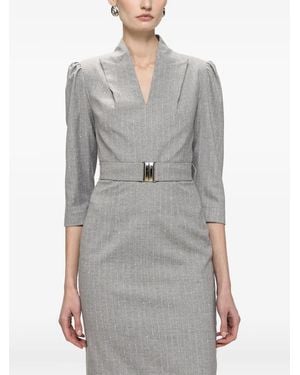Nissa V-Neck Belted Midi Dress - Gray