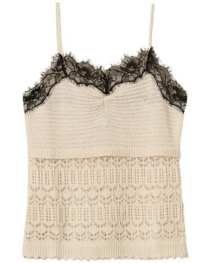 Twinset Recycled Yarn Knit Top With Lace - Natural