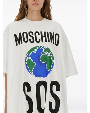 Moschino Mini Globe-Print T-Shirt Day Dress - White
