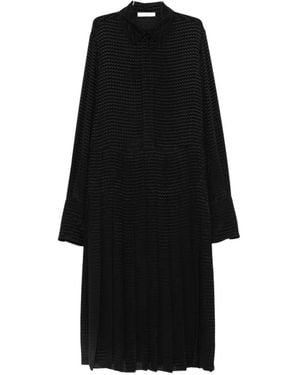Fendi Pleated Zigzag-Pattern Midi Dress - Black