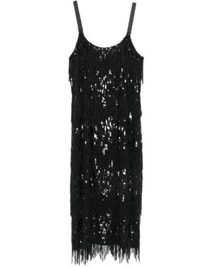 Elisabetta Franchi Sequin-Embellished Fringed Midi Dress - Black
